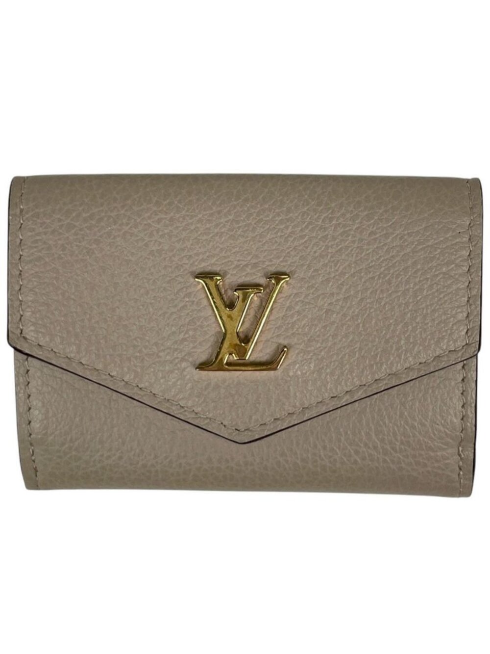 Louis Vuitton Portefeuille Lock Mini Trifold Wallet Calfskin Greige